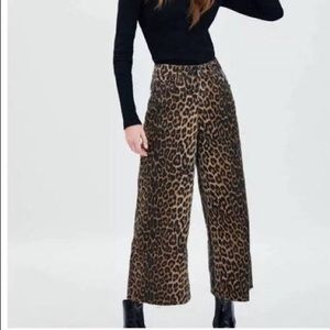 ZARA Leopard Print Wide Leg Cropped Pants